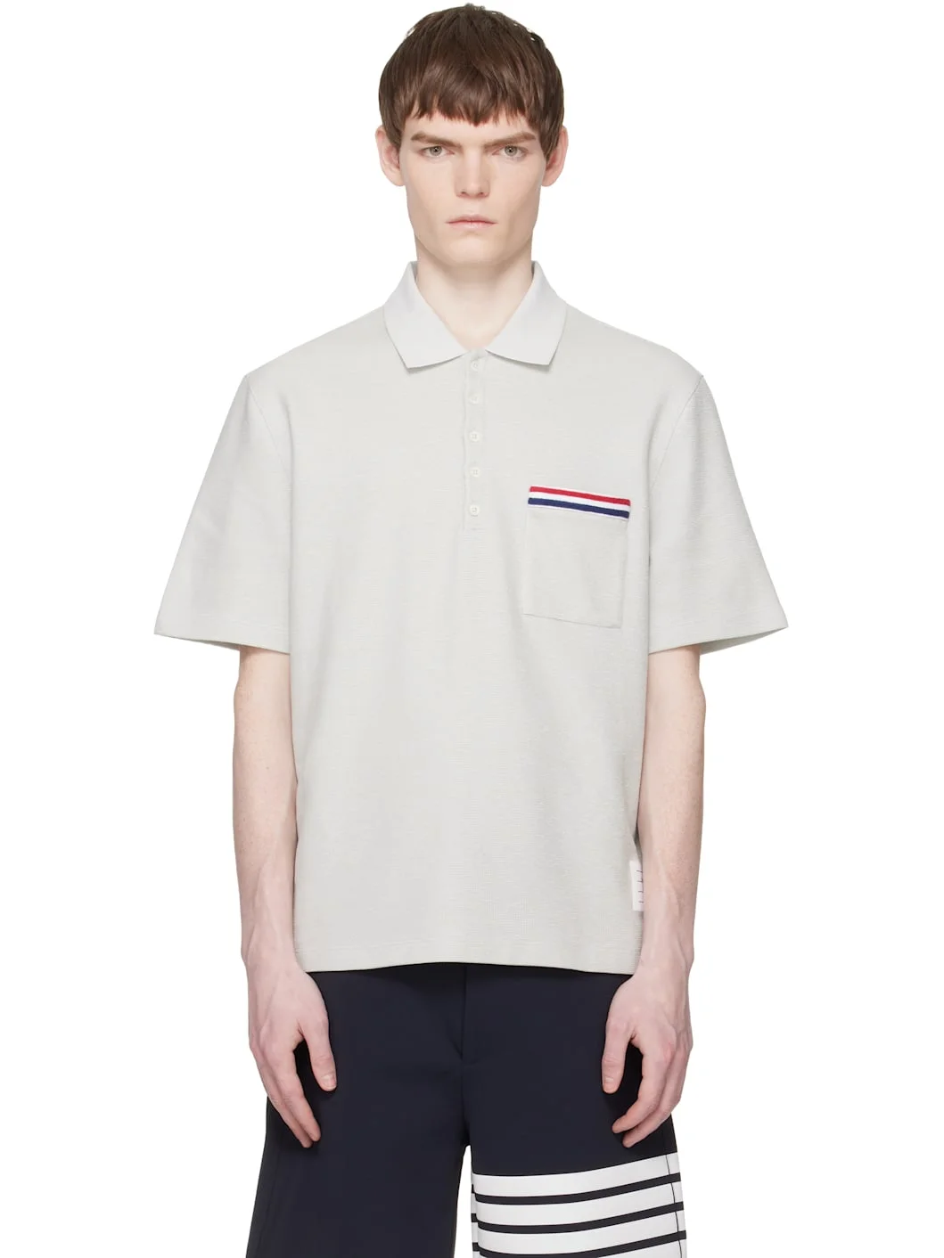 Gray Short Sleeve Pocket Polo - 1