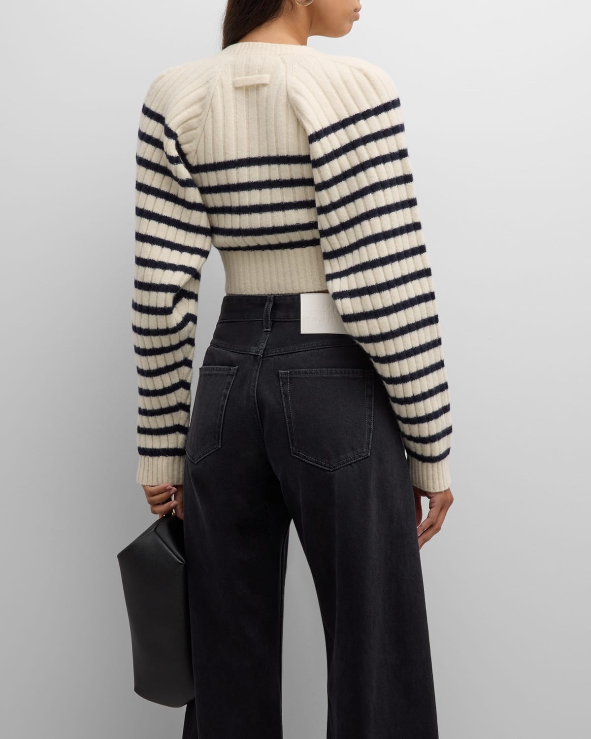 Ribbed Mariniere Cropped Knit Pullover - 6