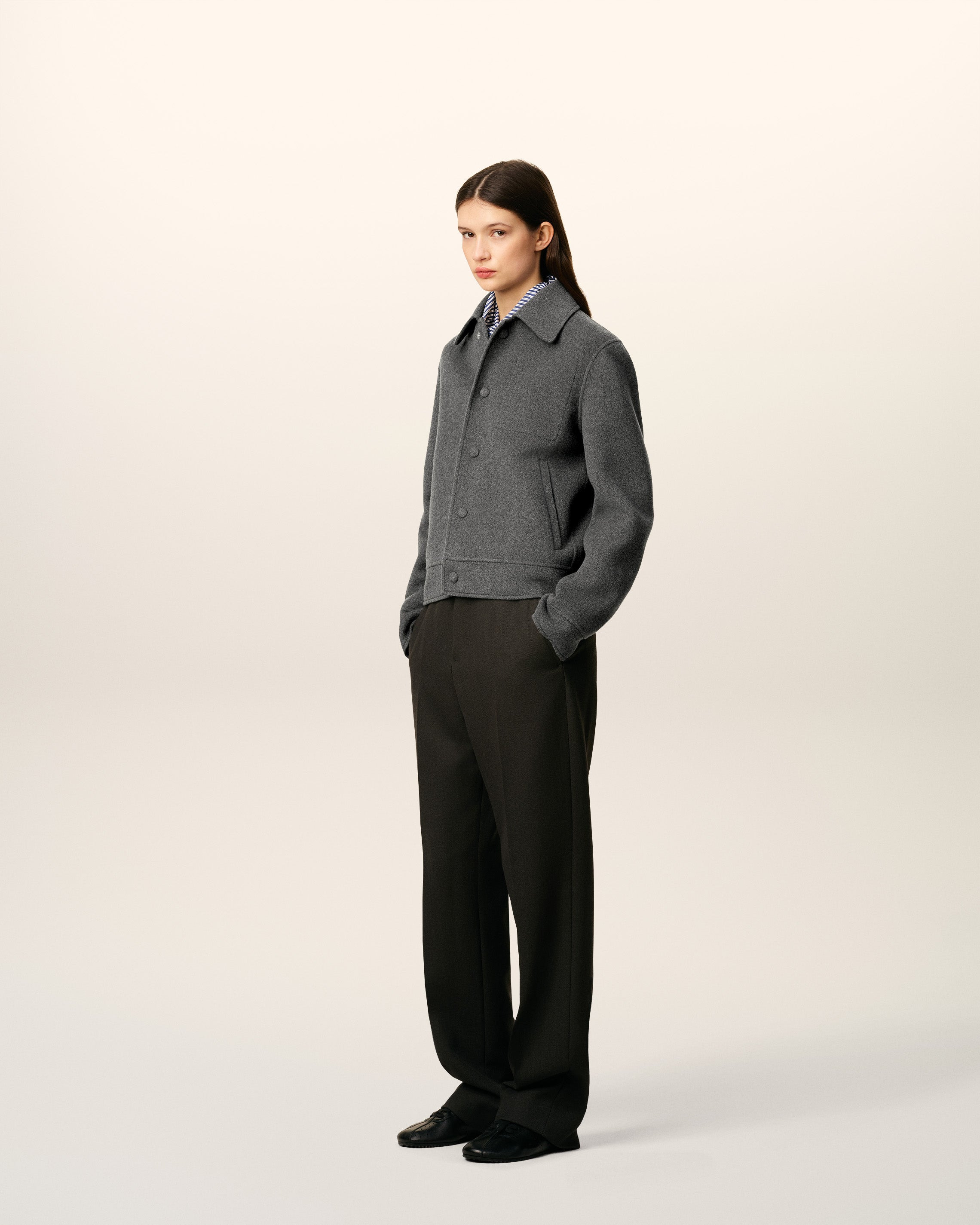 GREY WOOL BOXY BUTTONED JACKET - 6