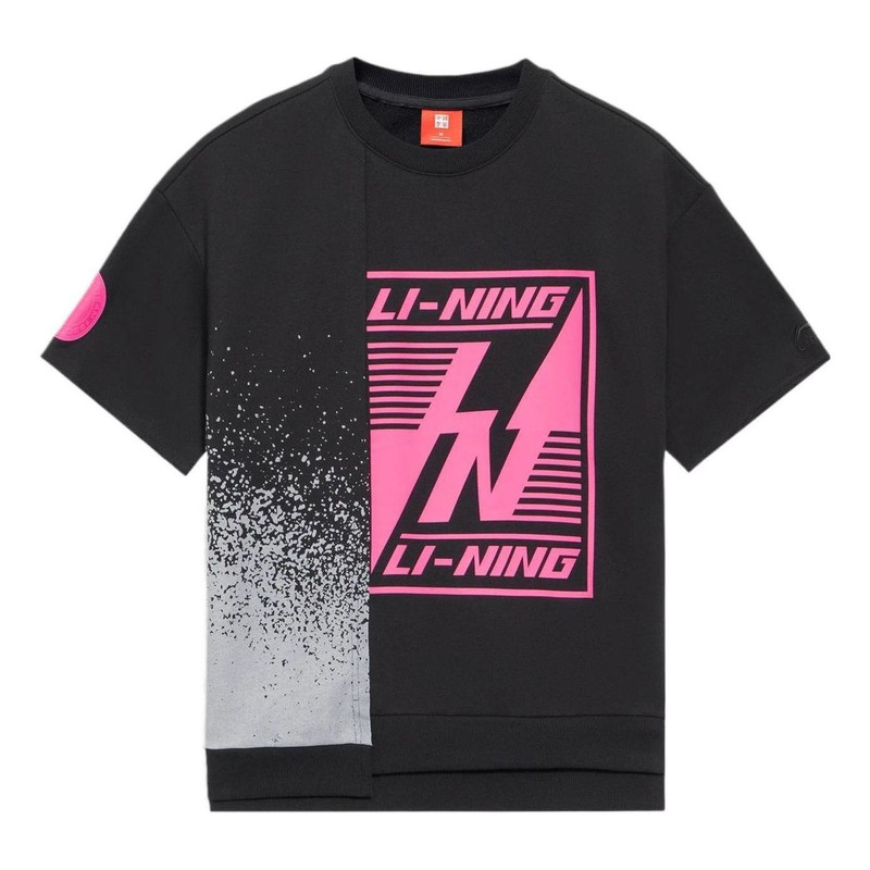 Li-Ning Pattern Printing Loose Round Neck Short Sleeve 'Black' AAES011-2 - 1