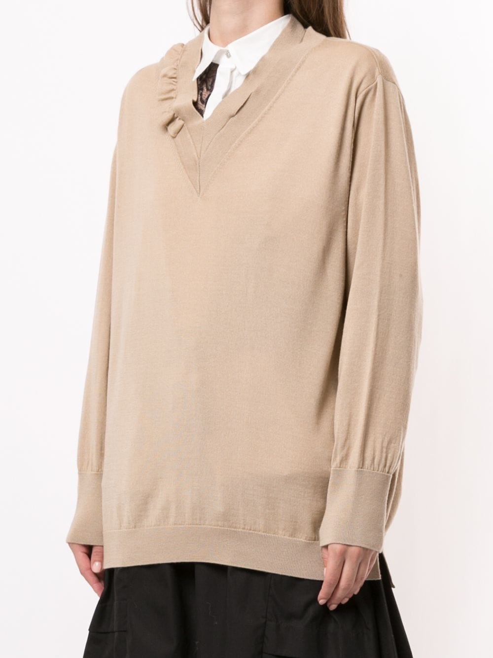 oversize v-neck jumper with asymmetric collar - 3