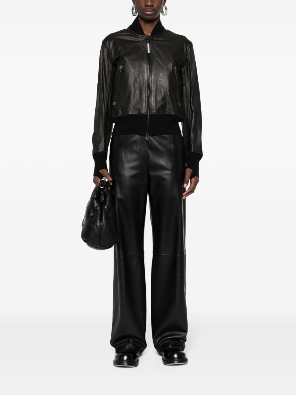 zip-up leather bomber jacket - 2