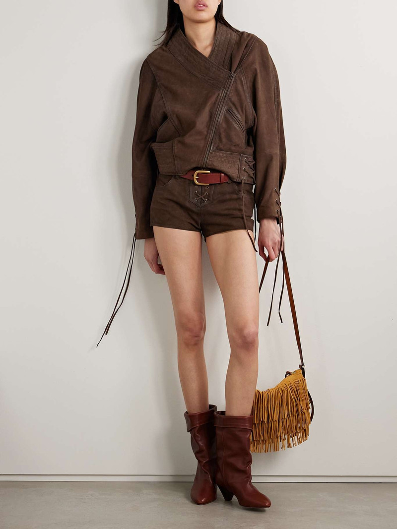 Isabel Marant Vanel lace-up suede shorts Chocolate outlook