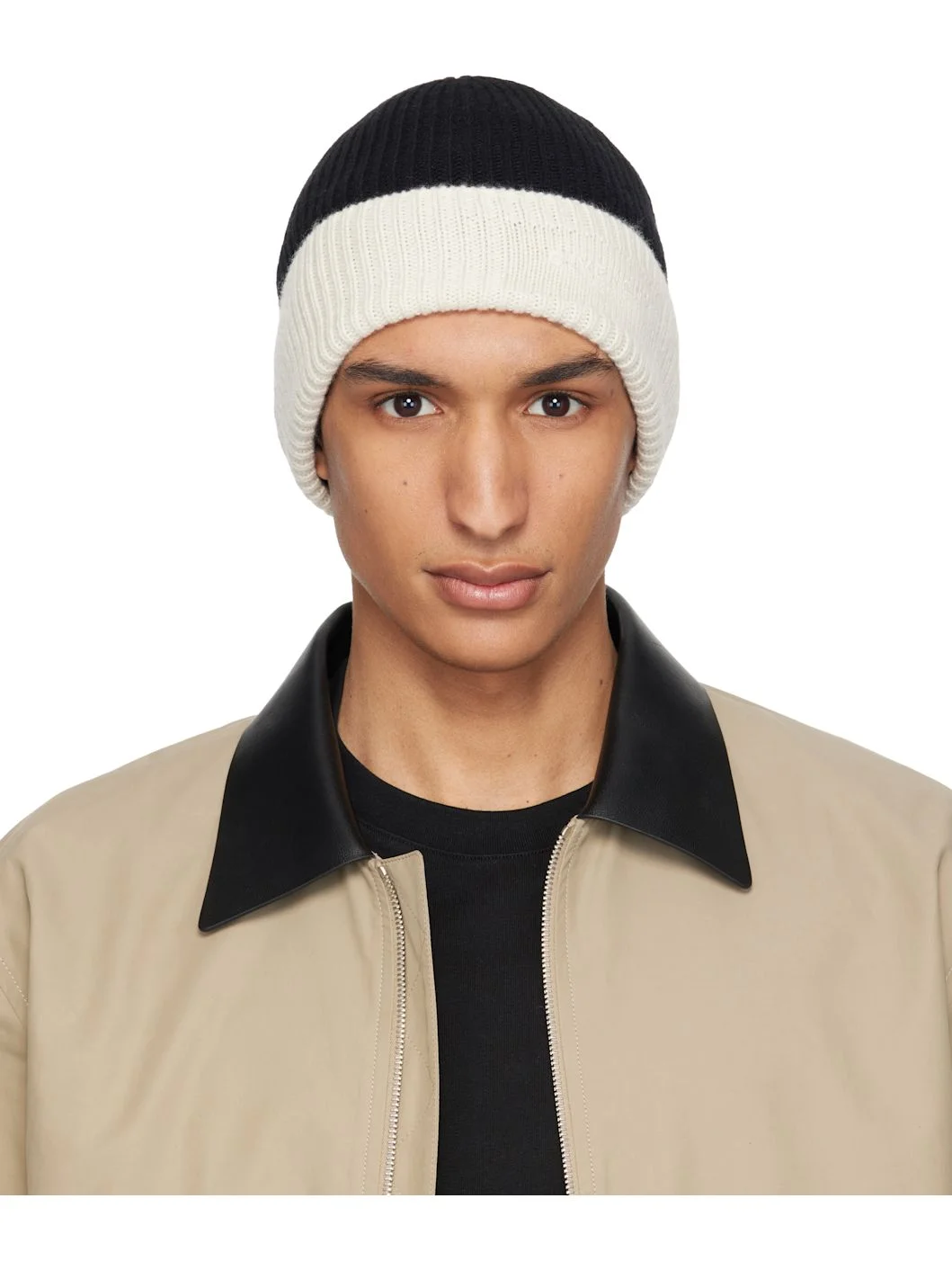 Black & Off-White Wool Beanie - 1