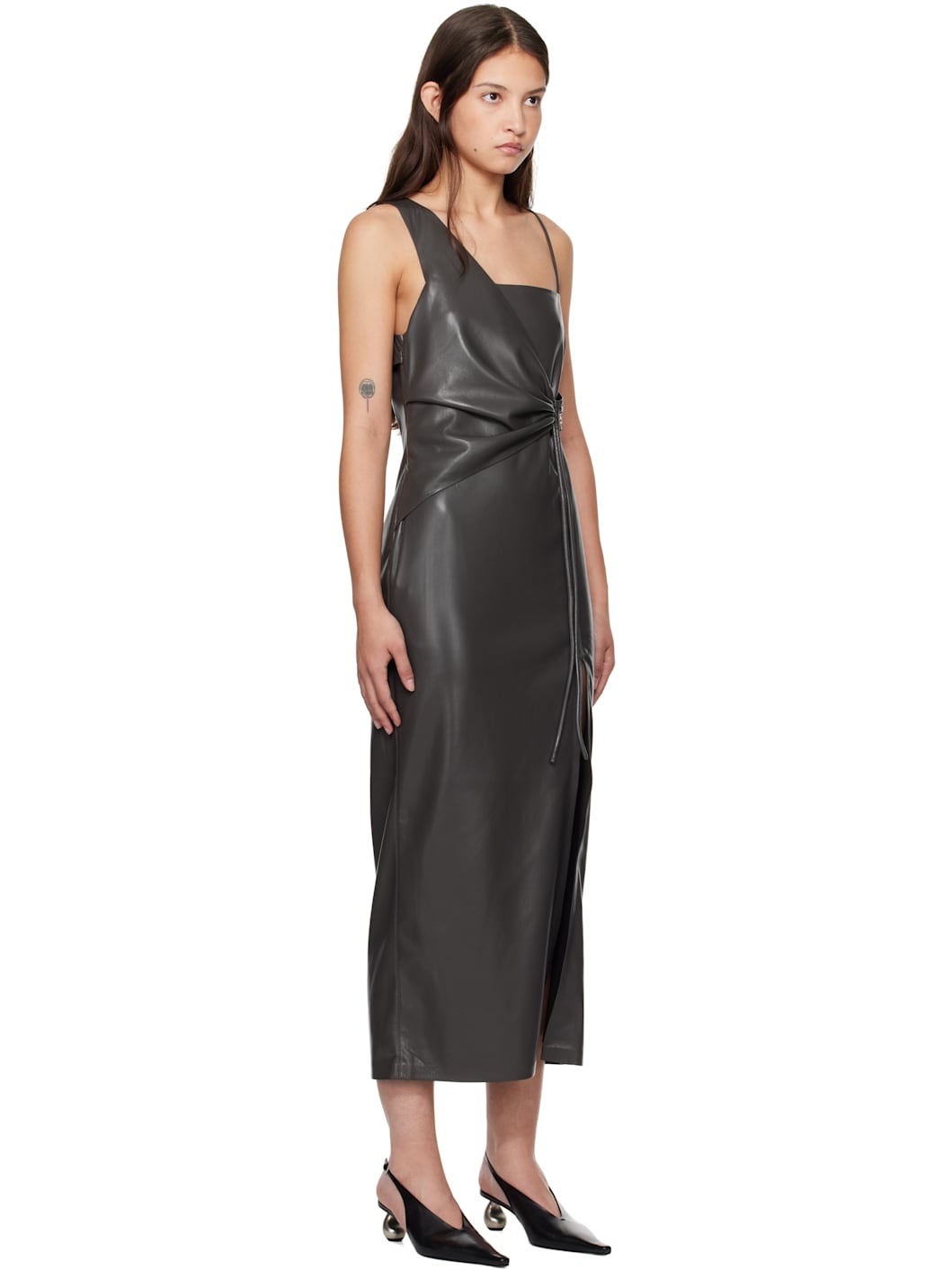 Green Fenera Vegan Leather Midi Dress - 2