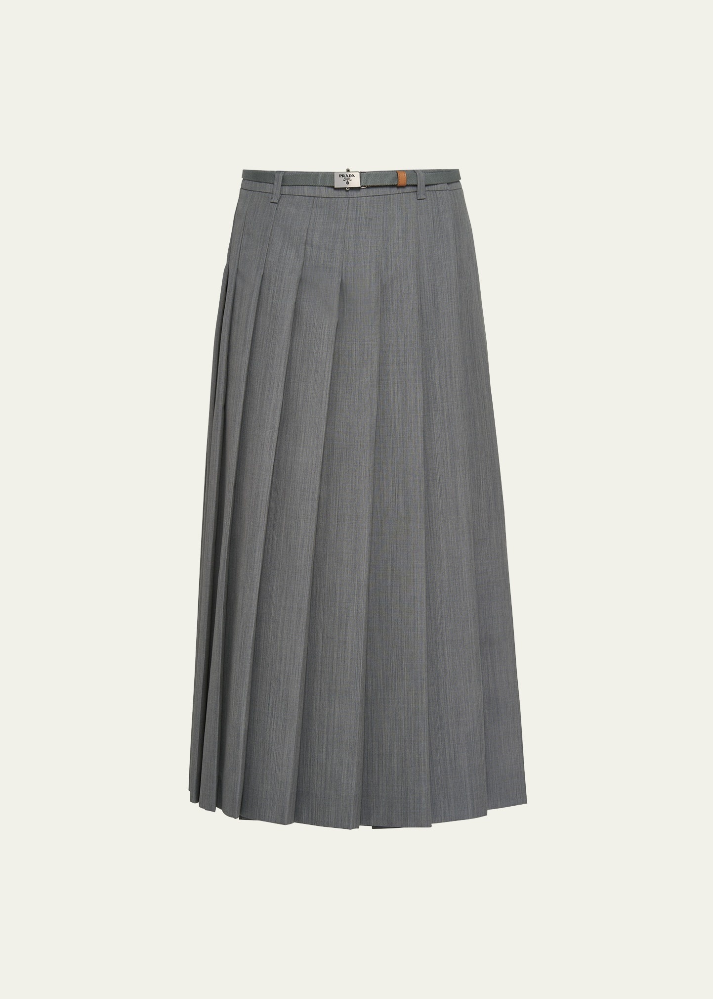 Pleated Kid Mohair Belted Midi Skirt - 1