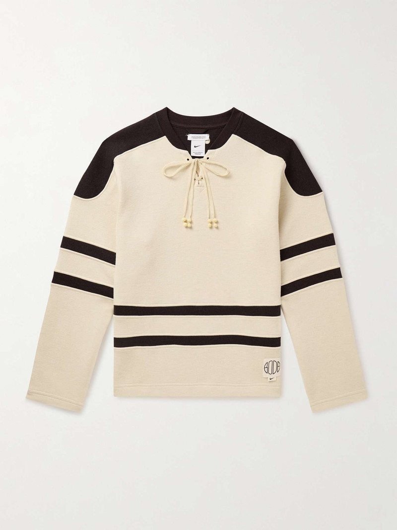 + BODE Logo-Appliquéd Striped Brushed-Jersey Sweatshirt - 1