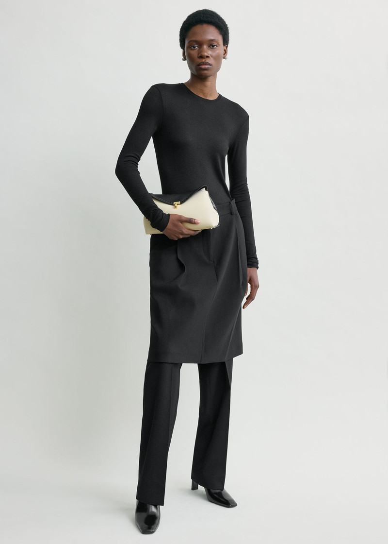 TOTEME T-lock embroidered leather clutch black/milk outlook