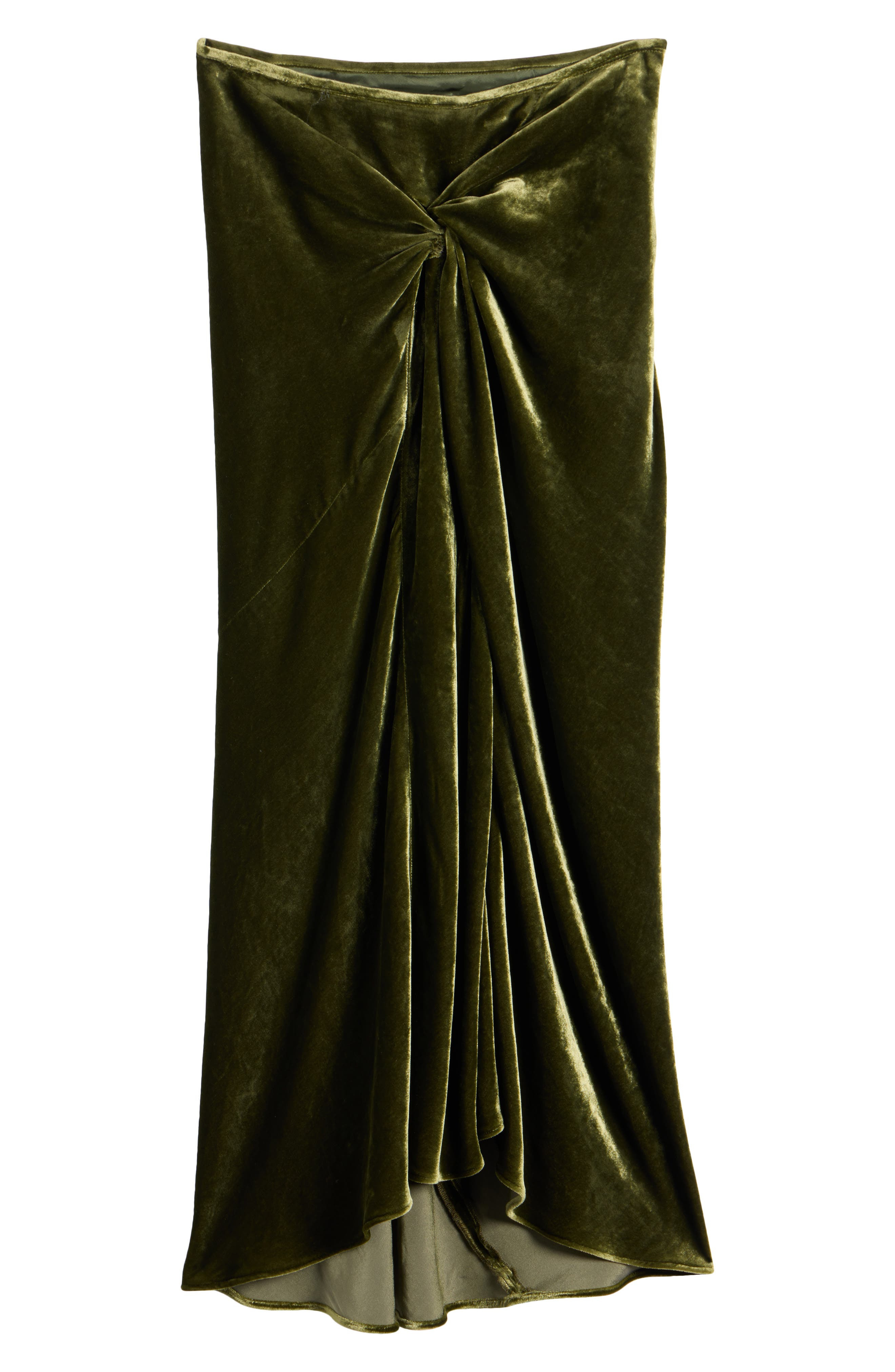 Dries Van Noten Smila Twist Front Velvet Midi Skirt in Khaki at Nordstrom - 6