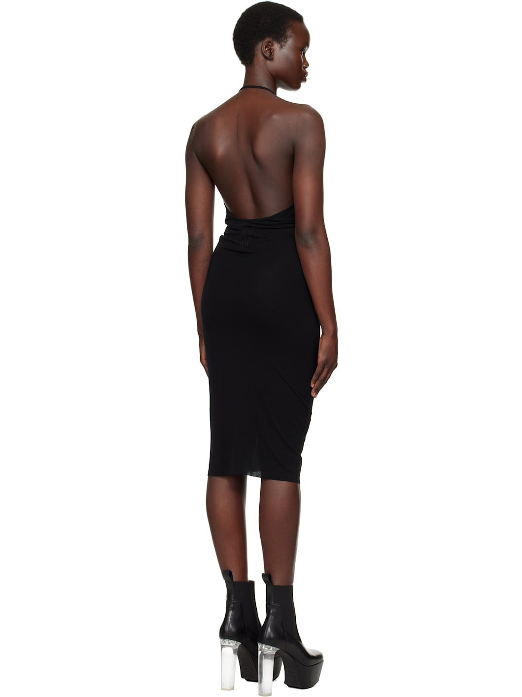 Black Hollywood Draped Midi Dress - 3
