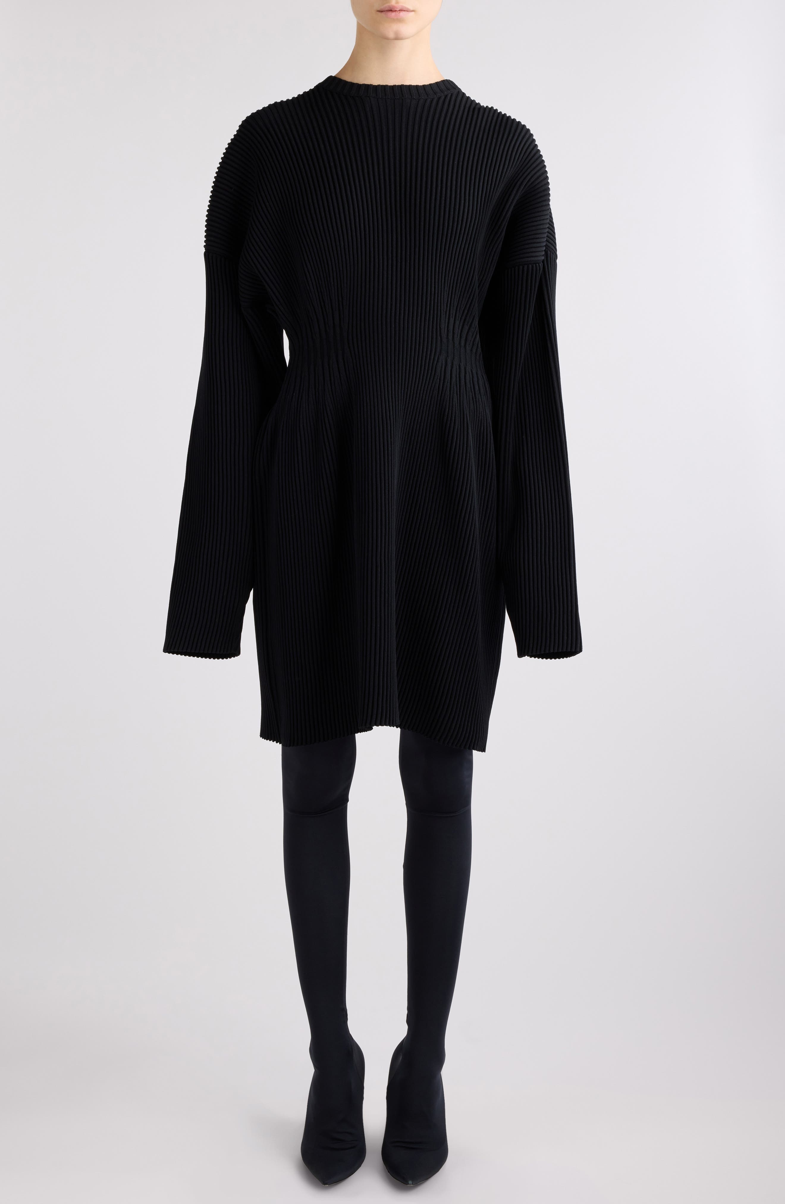 Hourglass Long Sleeve Rib Sweater Dress - 1