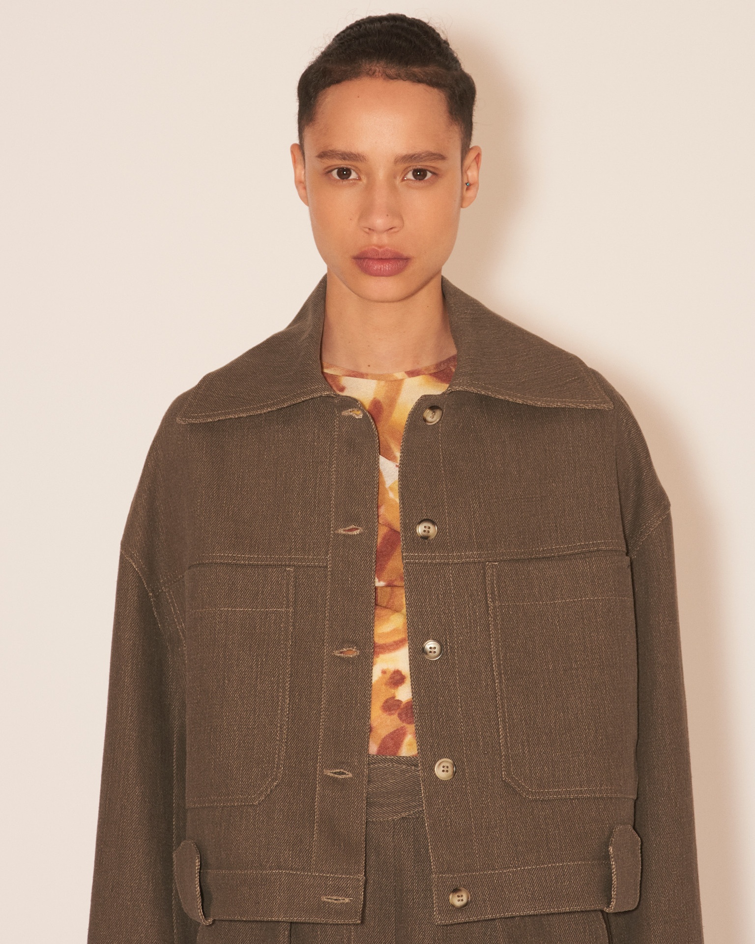 BAMBARI - Slim boxxy denim jacket - Khaki - 7