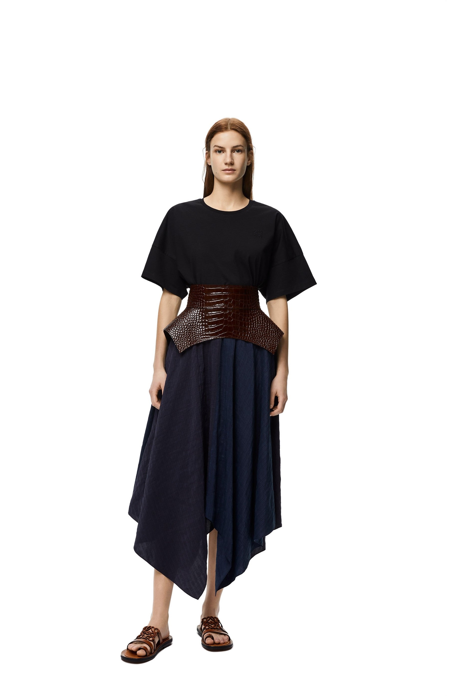 Croc embossed obi belt in calfskin - 1