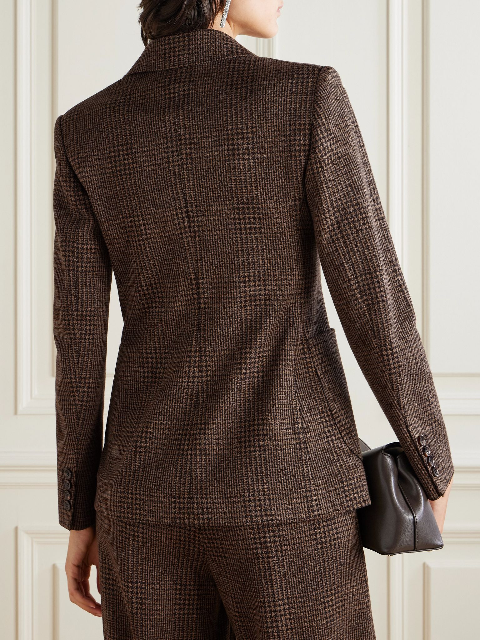 Double-breasted houndstooth cotton-blend blazer Brown - 3