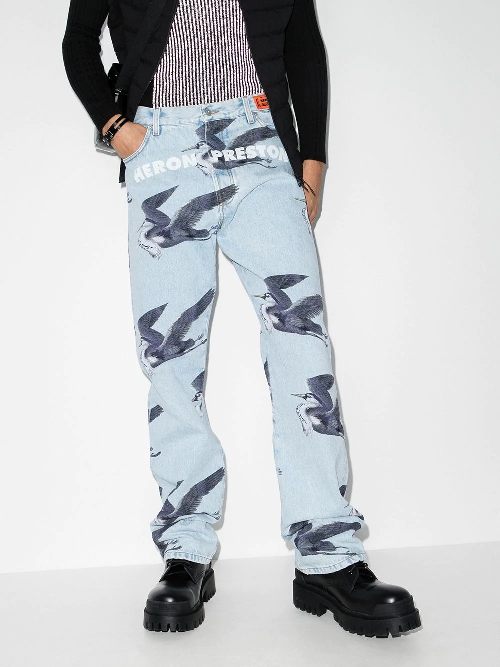 Bird-print wide-leg jeans - 2