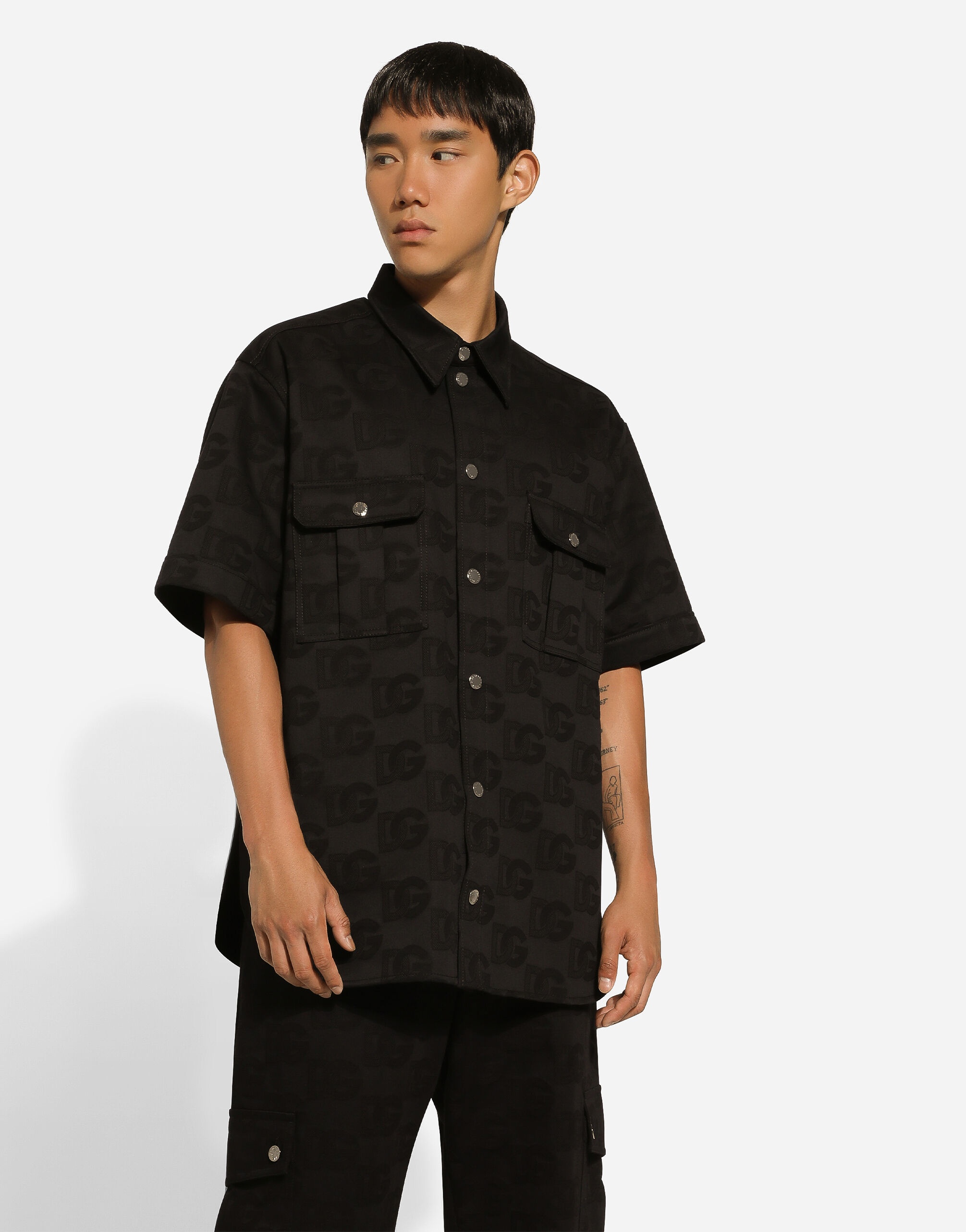 Cotton jacquard shirt with DG Monogram - 4