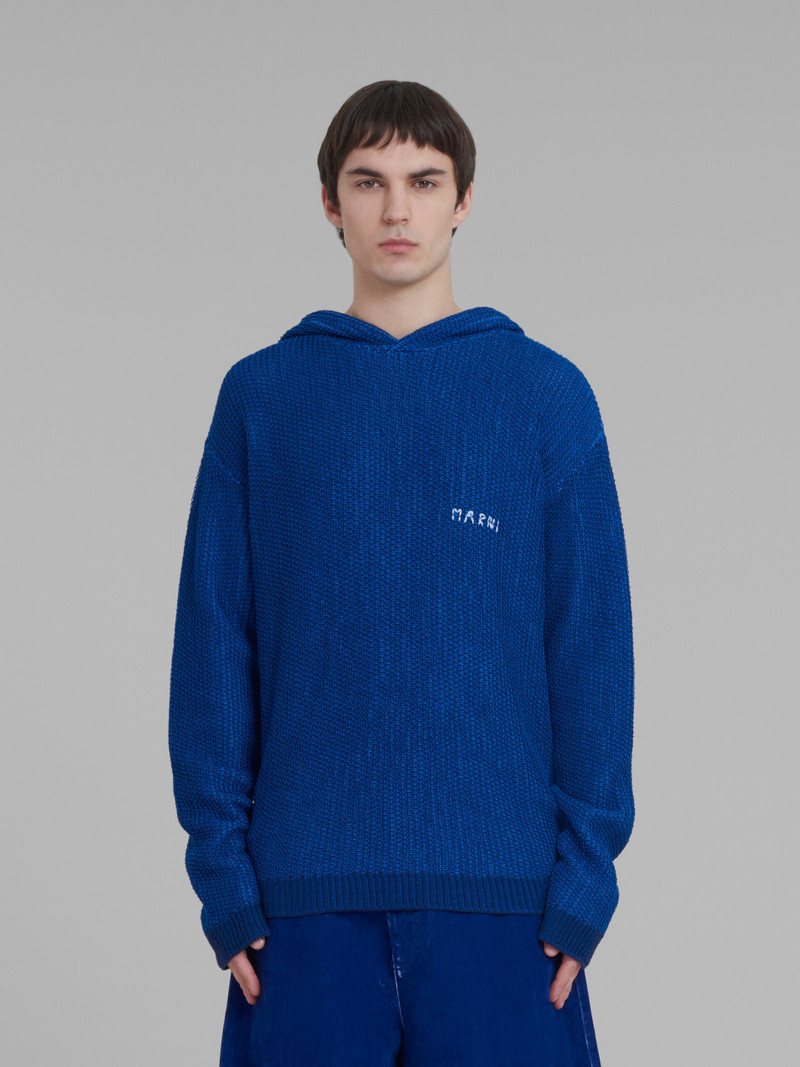 Marni BLUE KNITTED COTTON HOODIE WITH CIRCLE INLAY outlook