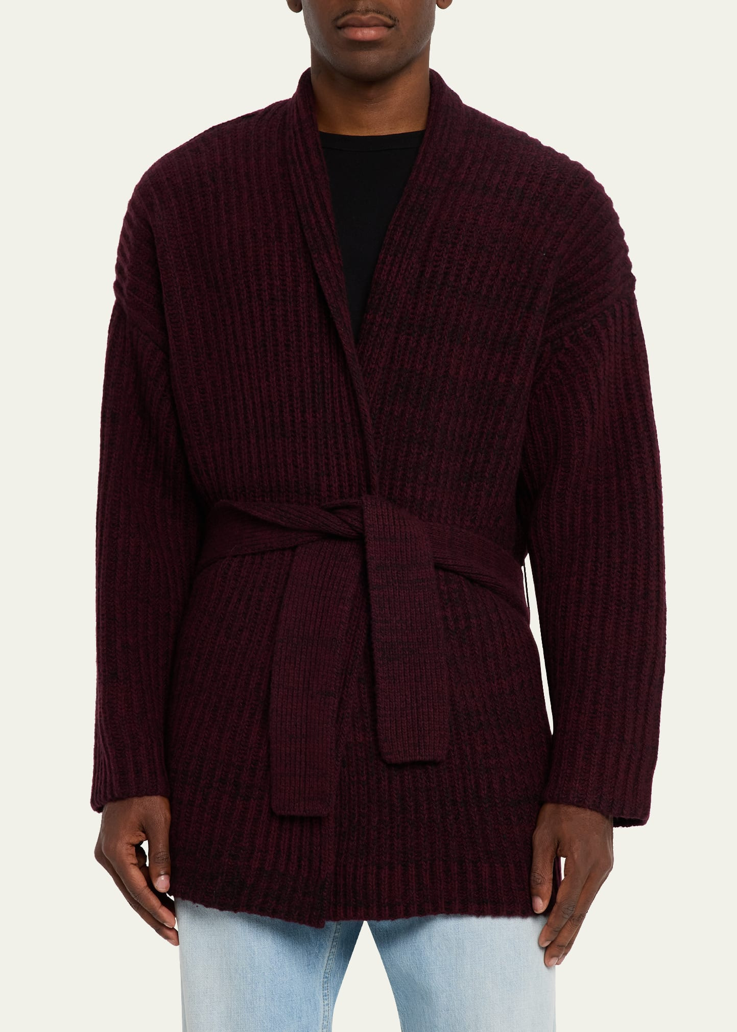 Men's Marled Merino Wool Belted Cardigan - 4