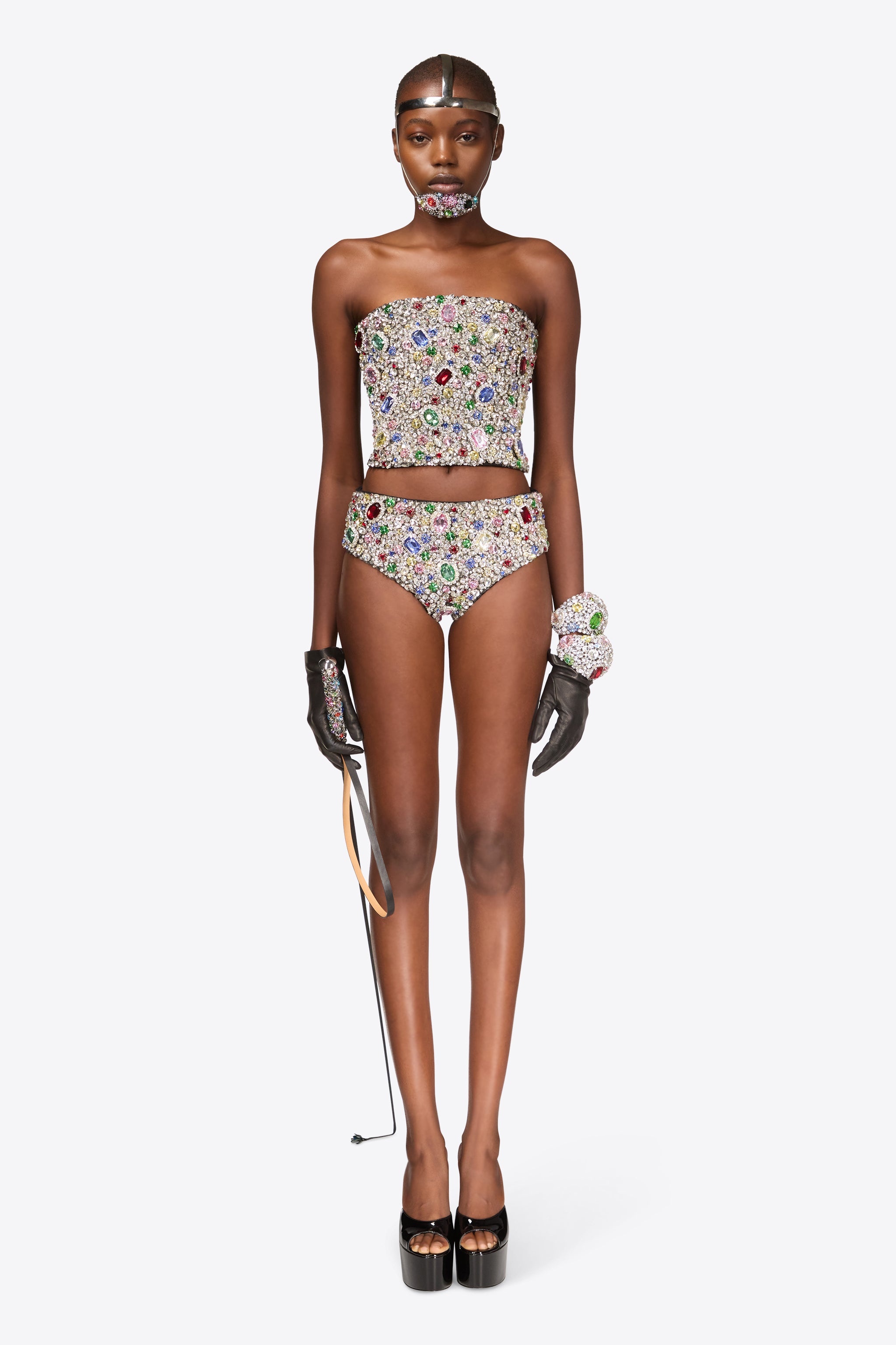 EMBROIDERED CRYSTAL GEMSTONE TUBE TOP - 4