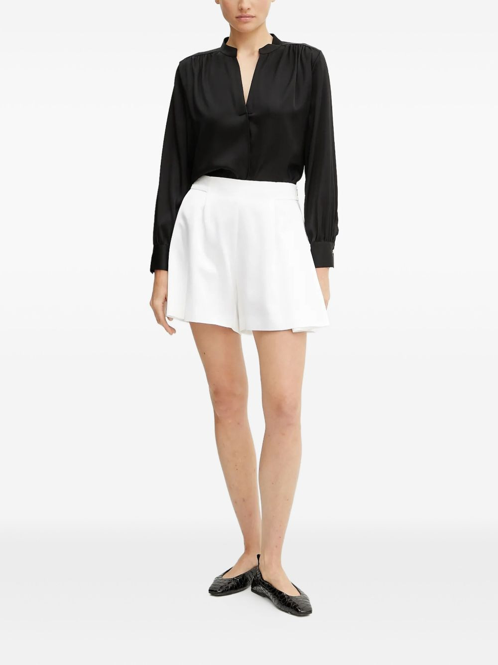 pleated V-neck top - 2