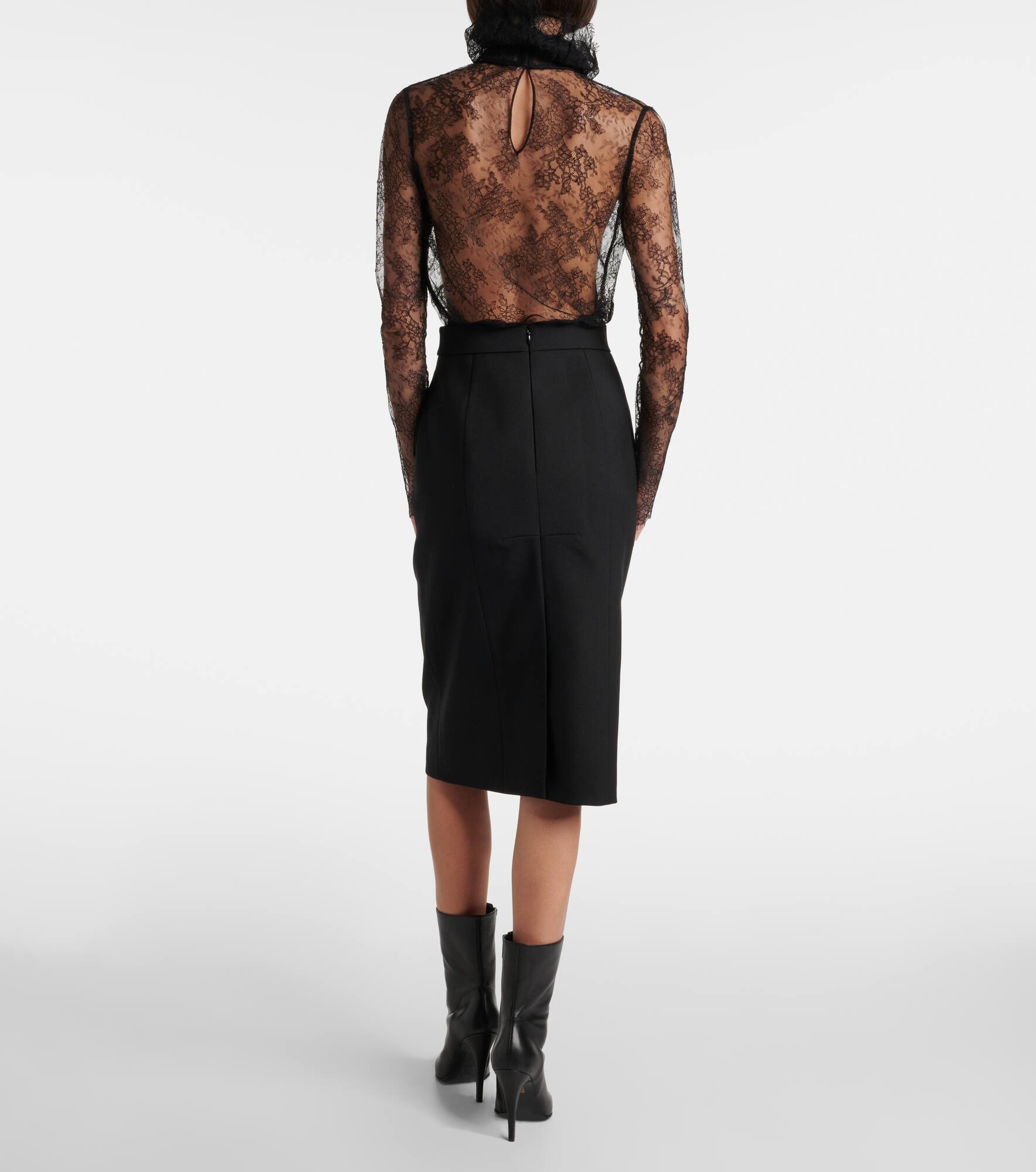 High-rise wool gabardine pencil skirt - 3