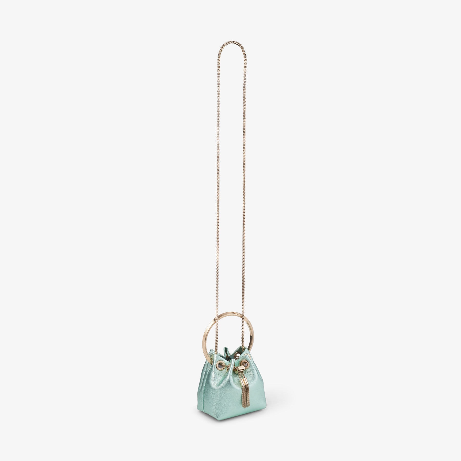 JIMMY CHOO Micro Bon Bon Smoke Green Metallic Nappa Mini Bag