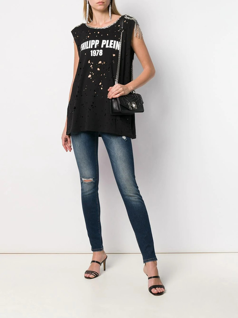 PHILIPP PLEIN embellished distressed T-shirt outlook