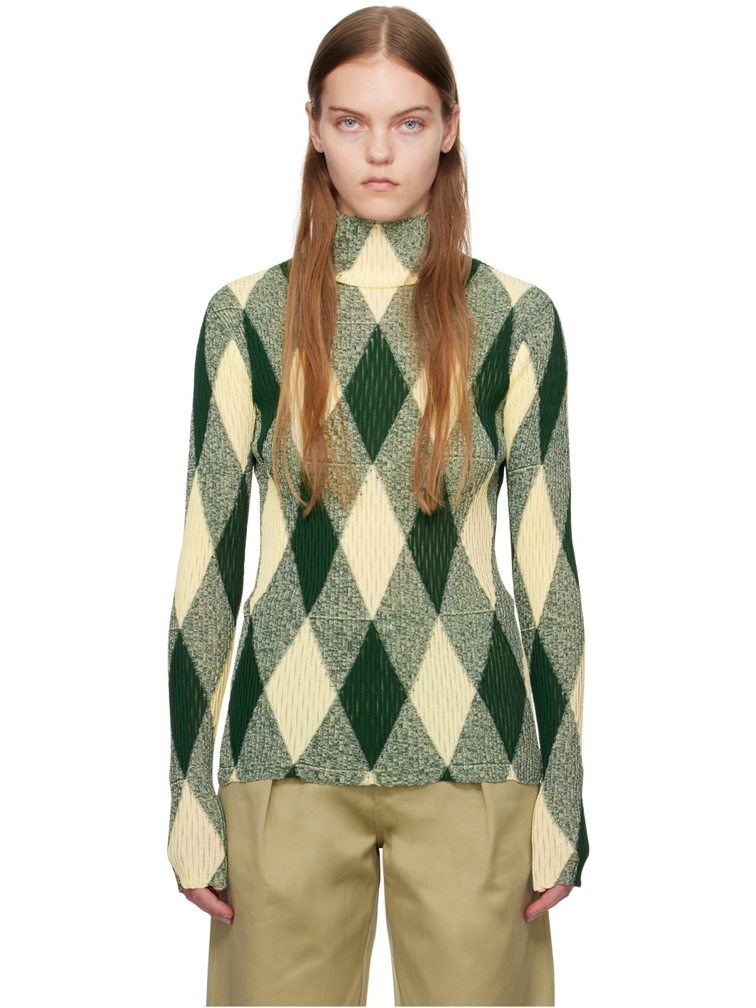 Green Argyle Turtleneck - 1
