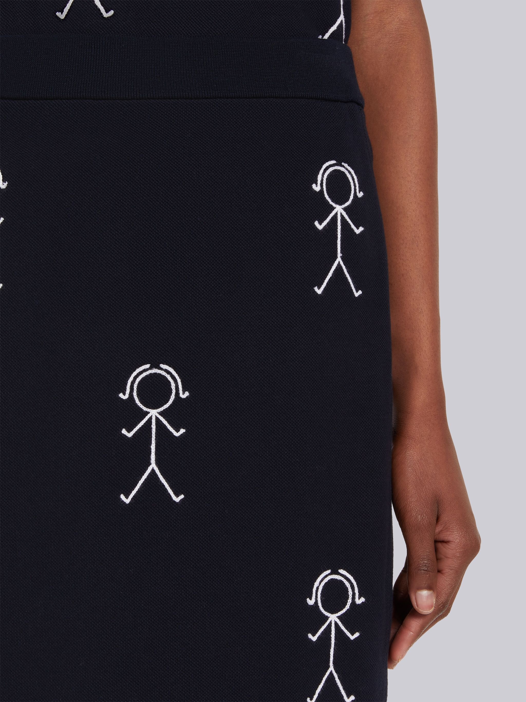 Navy Classic Pique Chain Stitch 4-Bar & Mrs. Thom Embroidery Knee Length Skirt - 5