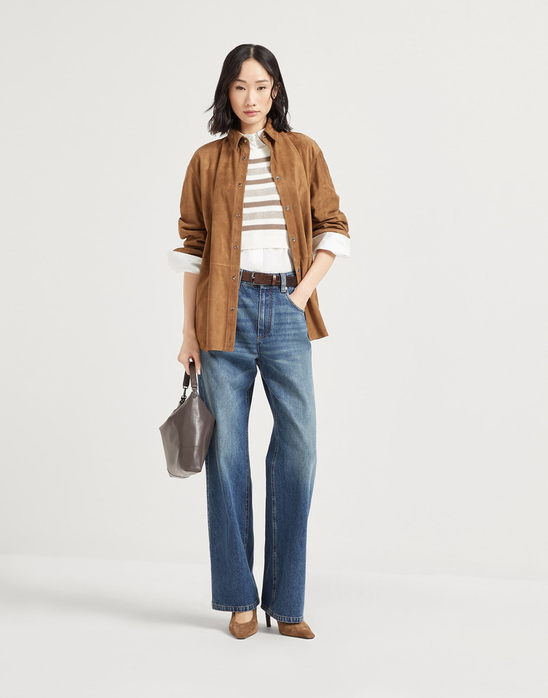 Sparkling striped cotton knit top with monili 5