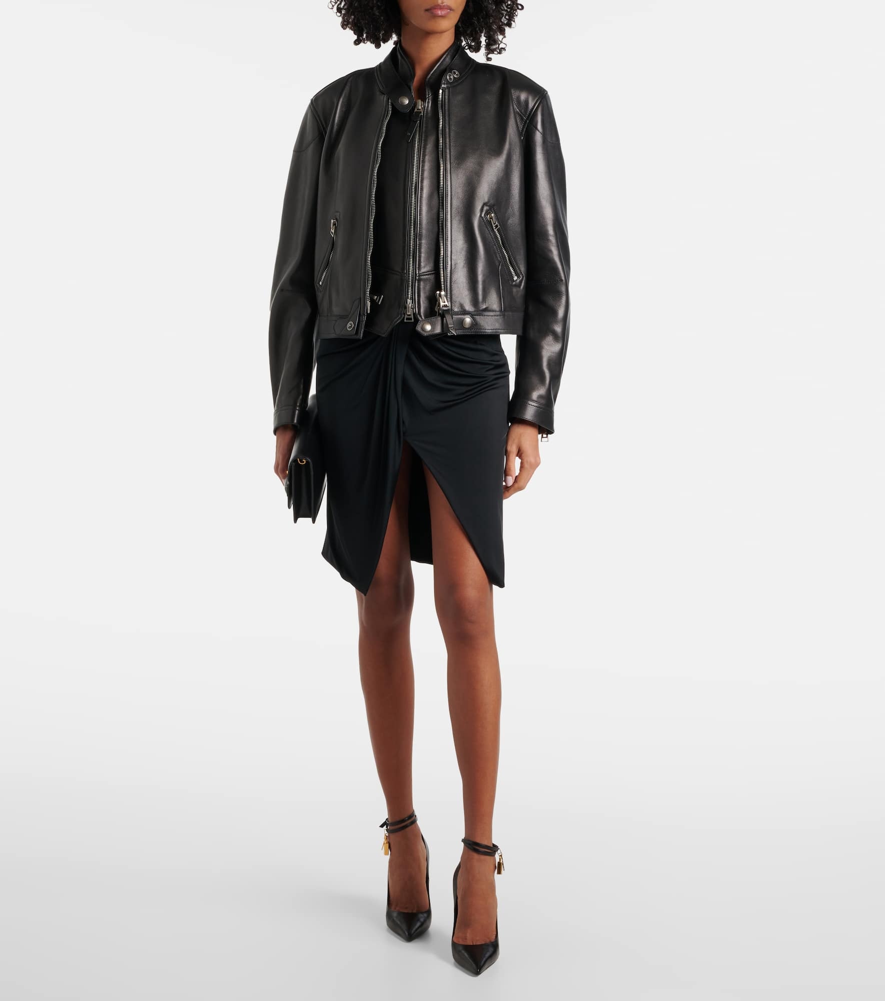 Cropped leather biker jacket - 2