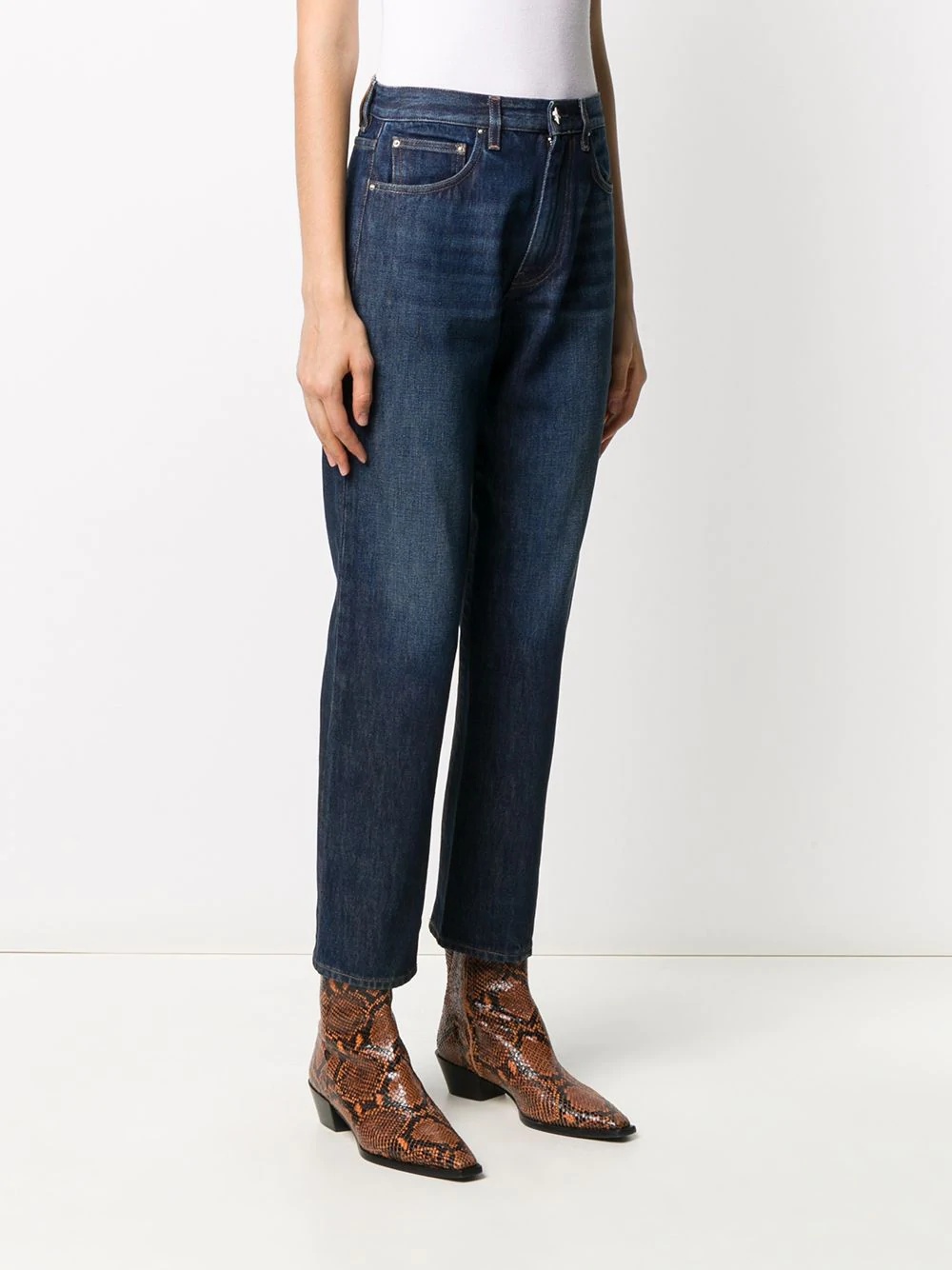 cropped dark wash jeans - 3