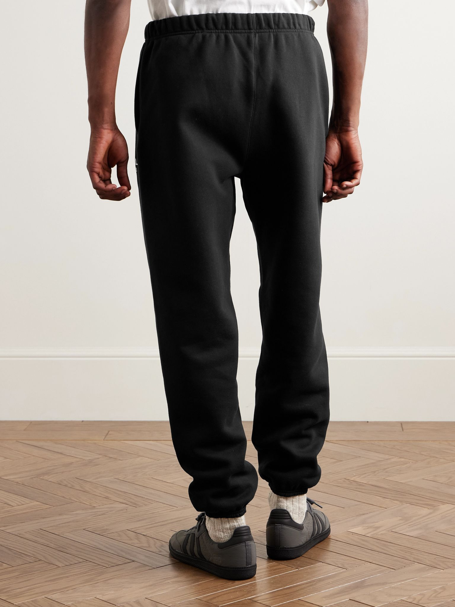 Tapered Logo-Appliquéd Cotton-Blend Jersey Sweatpants Black - 4