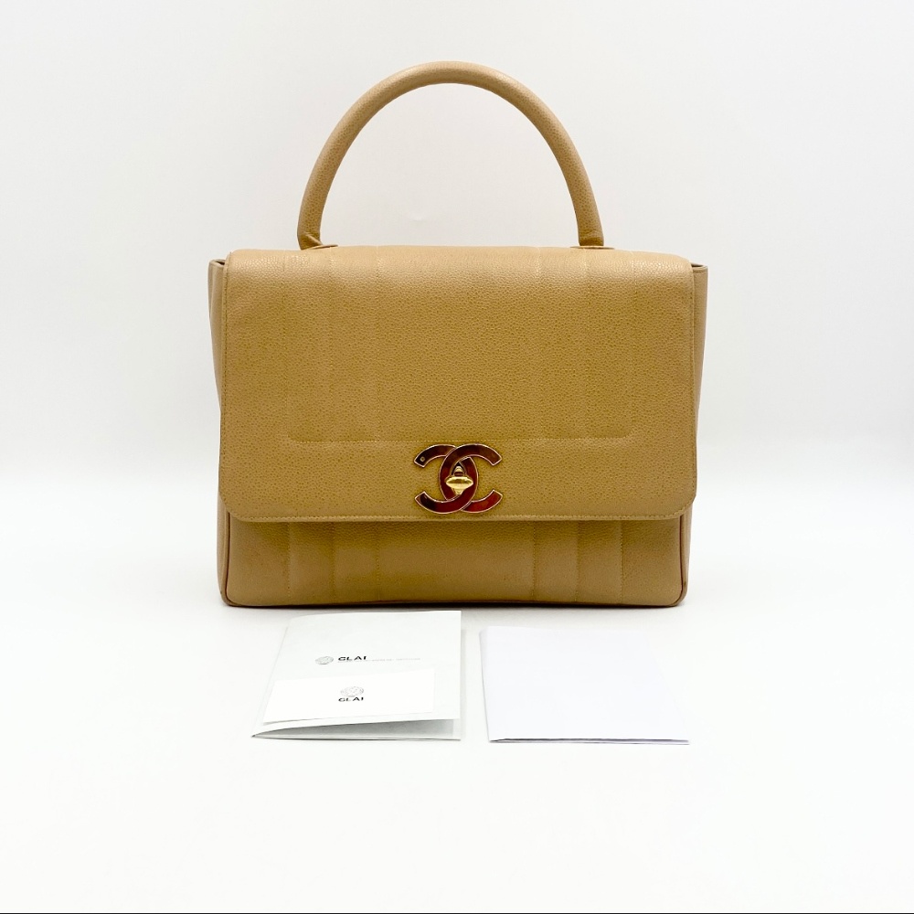 Chanel No.3 Beige Caviar Top Handle Bag - 15