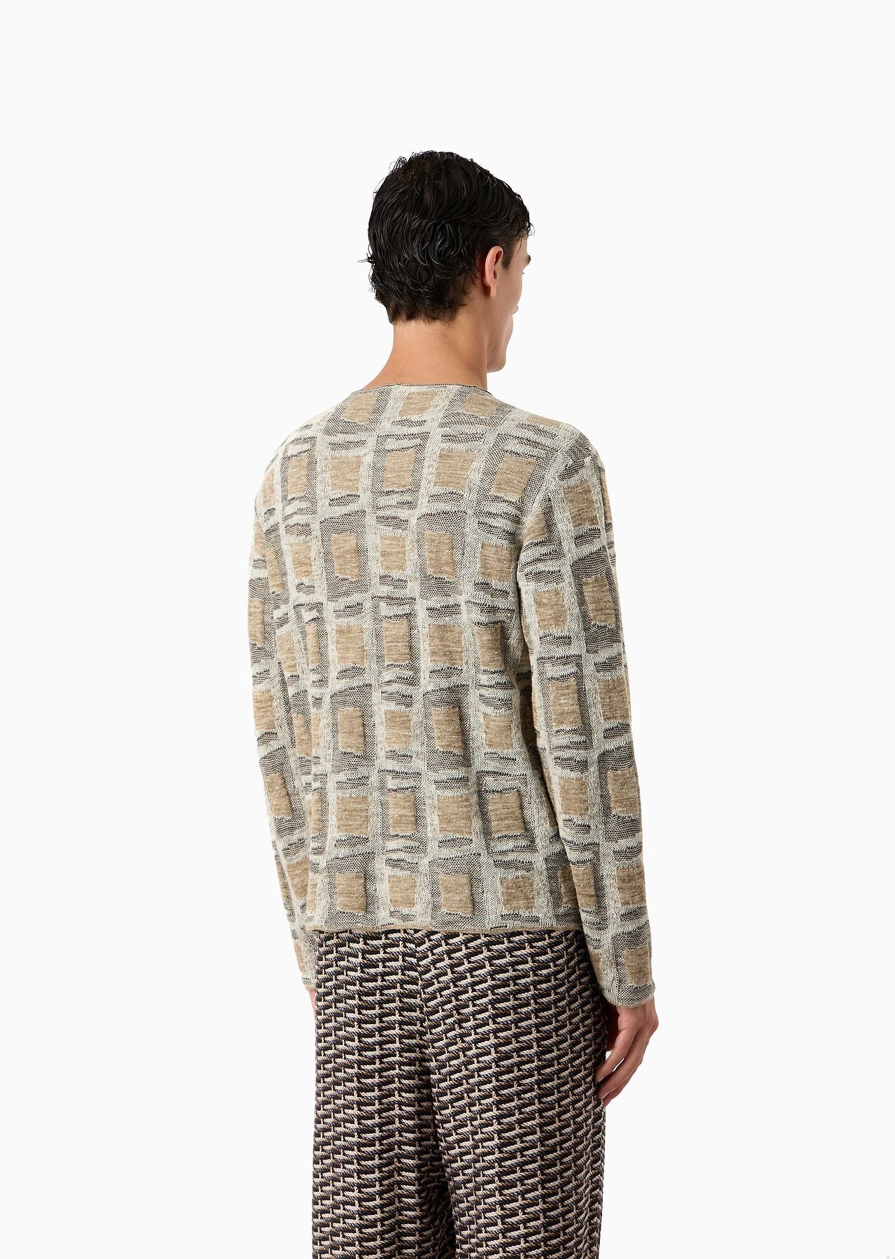 Jacquard linen and virgin-wool blend crew-neck jumper - 3