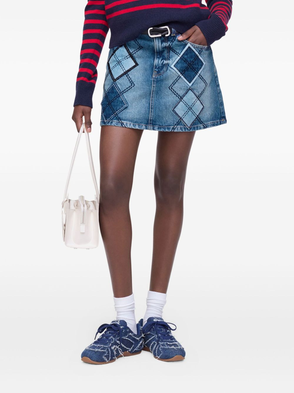 patchwork denim skirt - 4