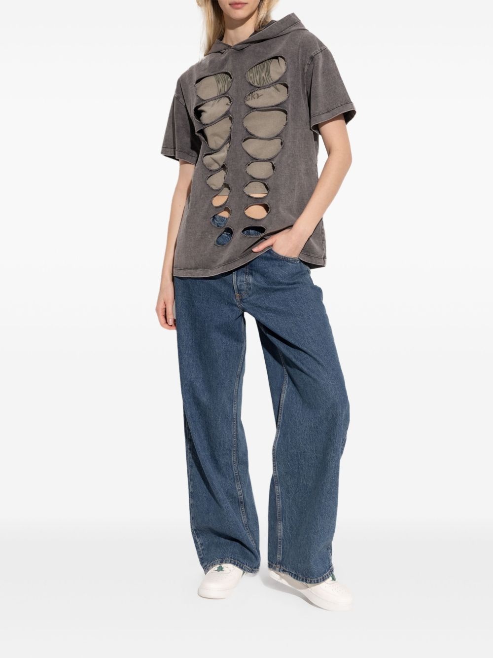 distressed hooded T-shirt - 3