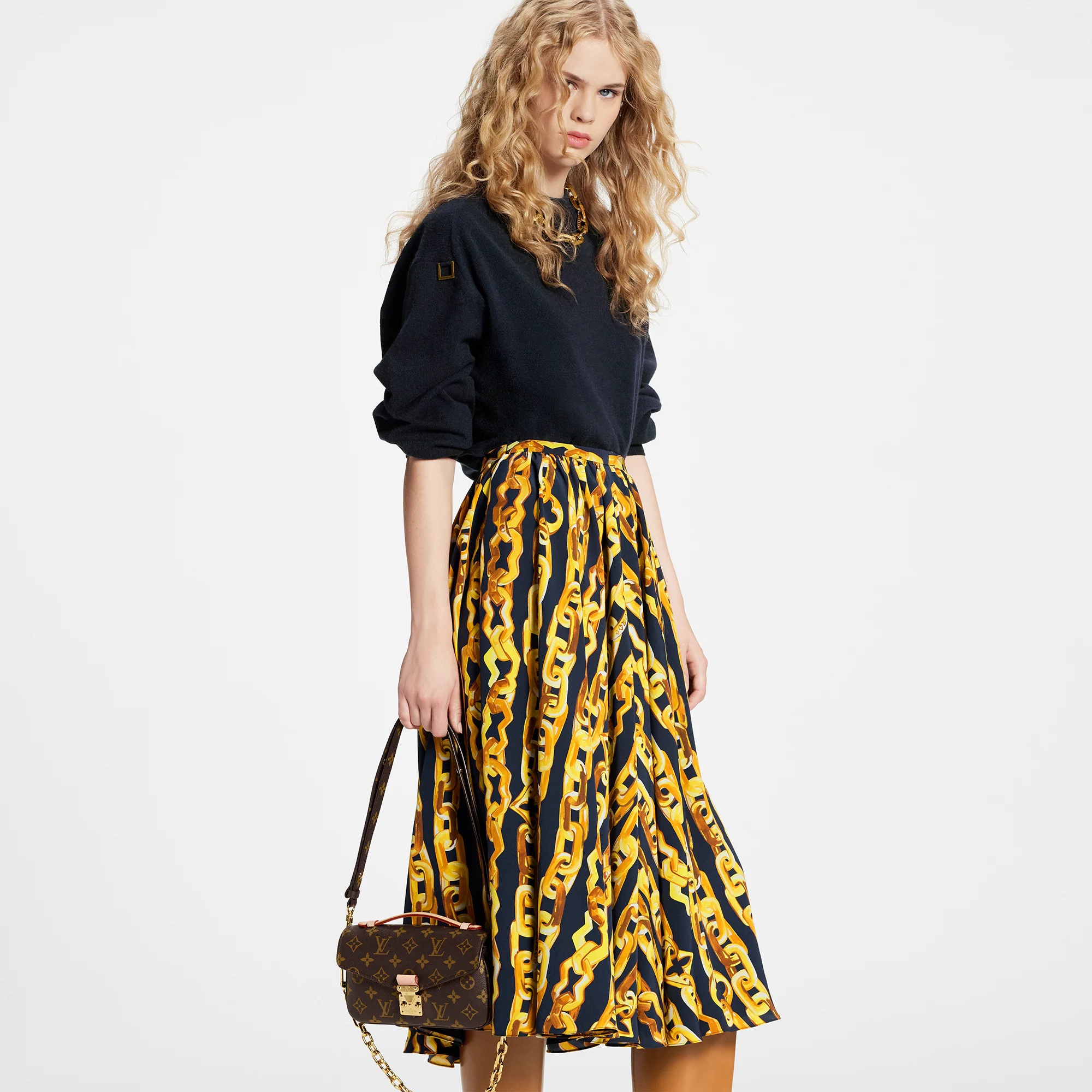 Chain Print Silk Midi Skirt - 5