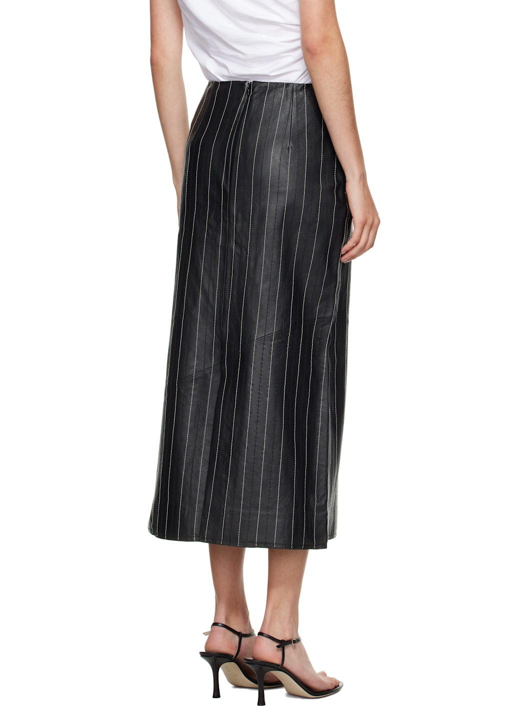 Black Kick Detail Leather Midi Skirt - 3