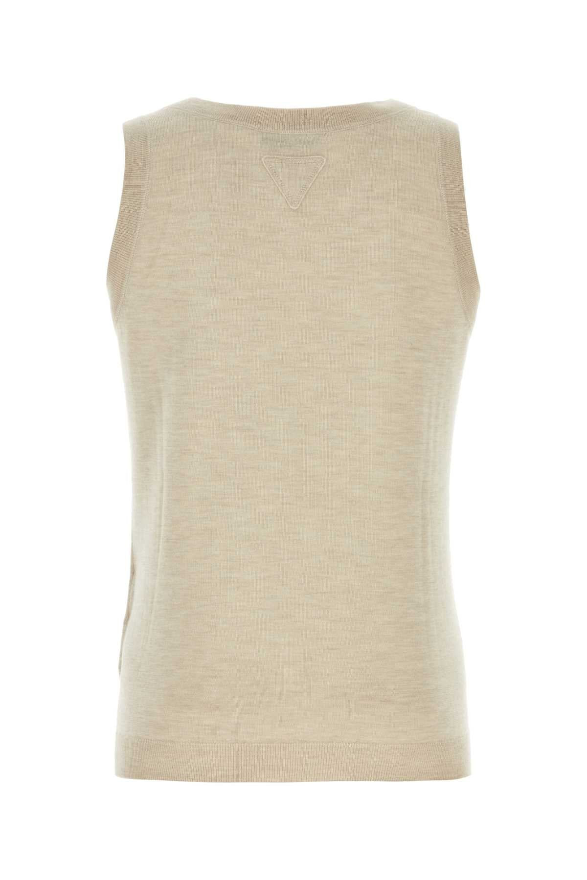 Prada Men Melange Sand Cashmere Tank Top - 2