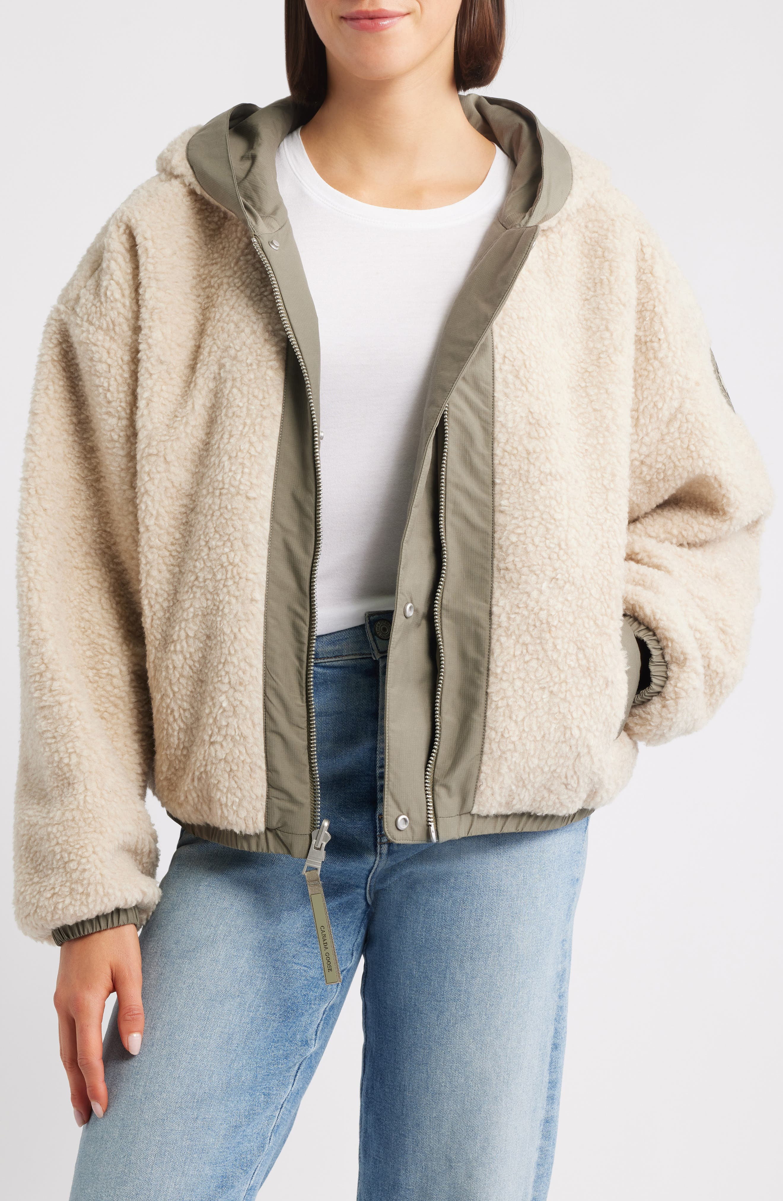 Canada Goose Alberini Reversible High Pile Fleece Bomber Jacket in Light Tan/Smokey Sage at Nordstro - 5