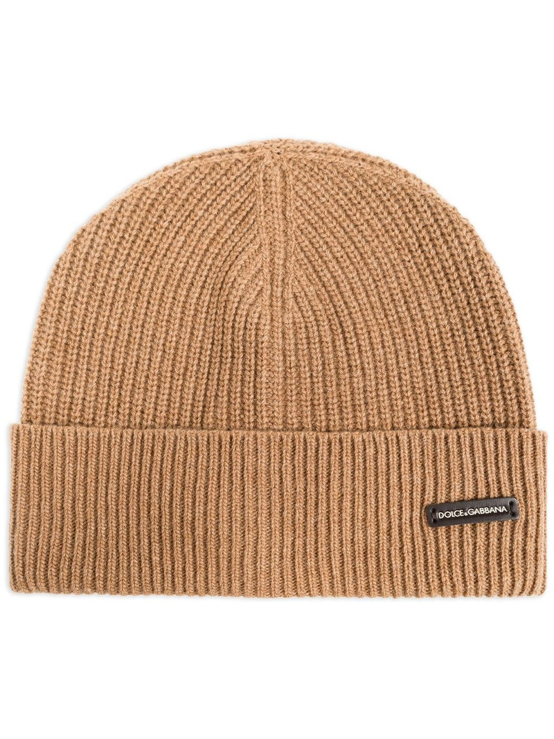 logo-patch ribbed beanie 1
