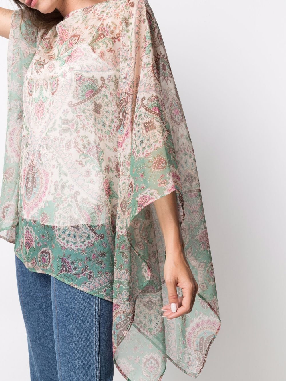 paisley-print chiffon poncho - 5