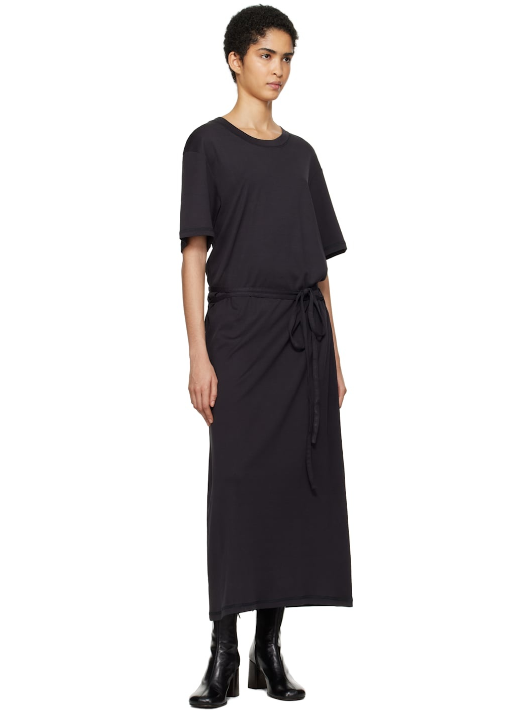 Navy Belted Rib T-shirt Midi Dress - 4