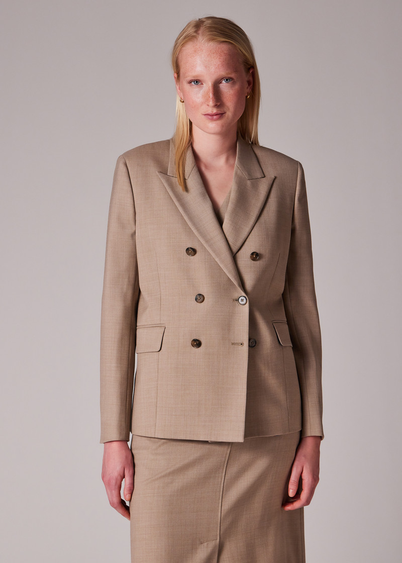 Women's A Suit To Travel In - Stone Wool Double Breasted Blazer 7