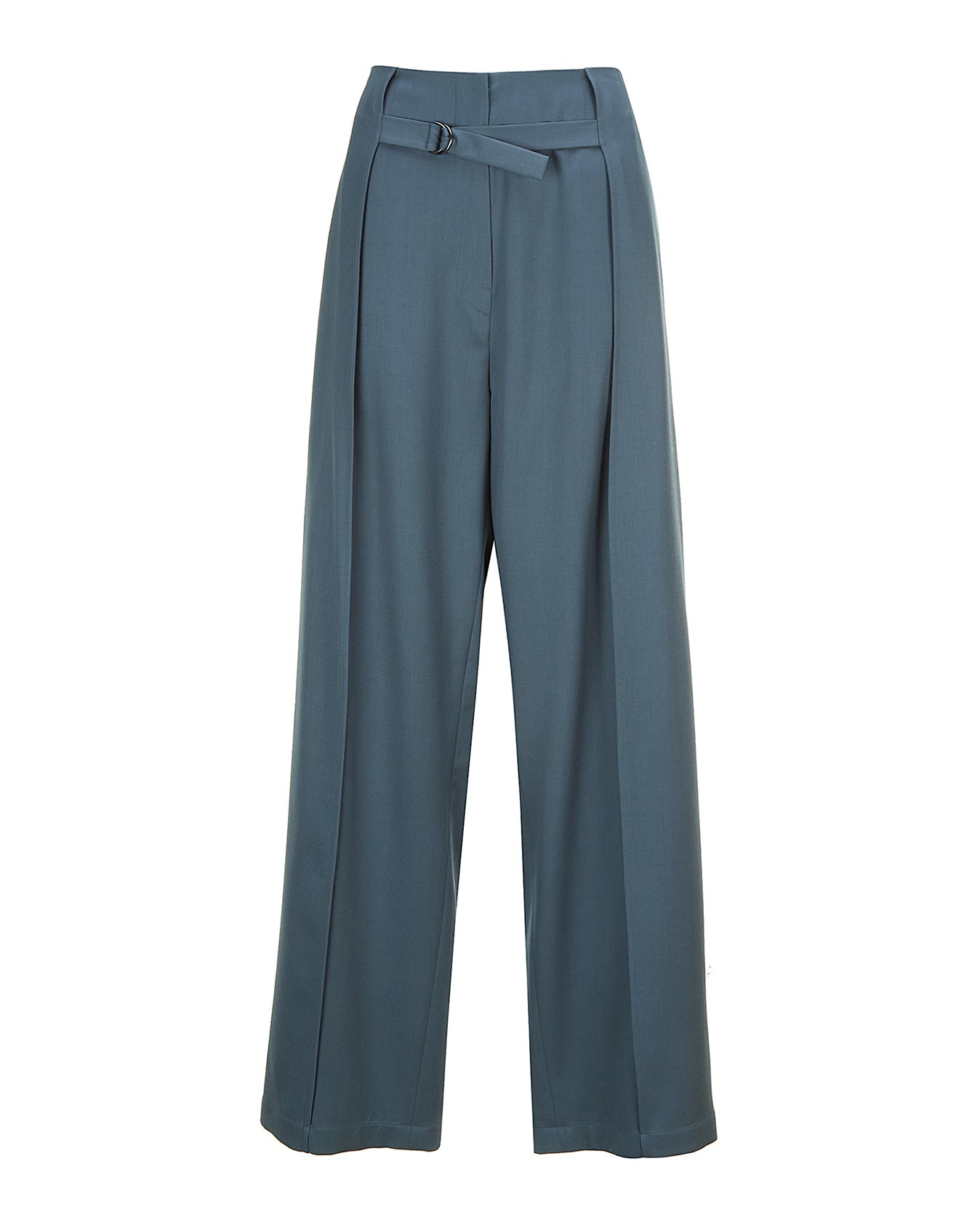 Middle Tight Belted Wool Pants - Blue - 1