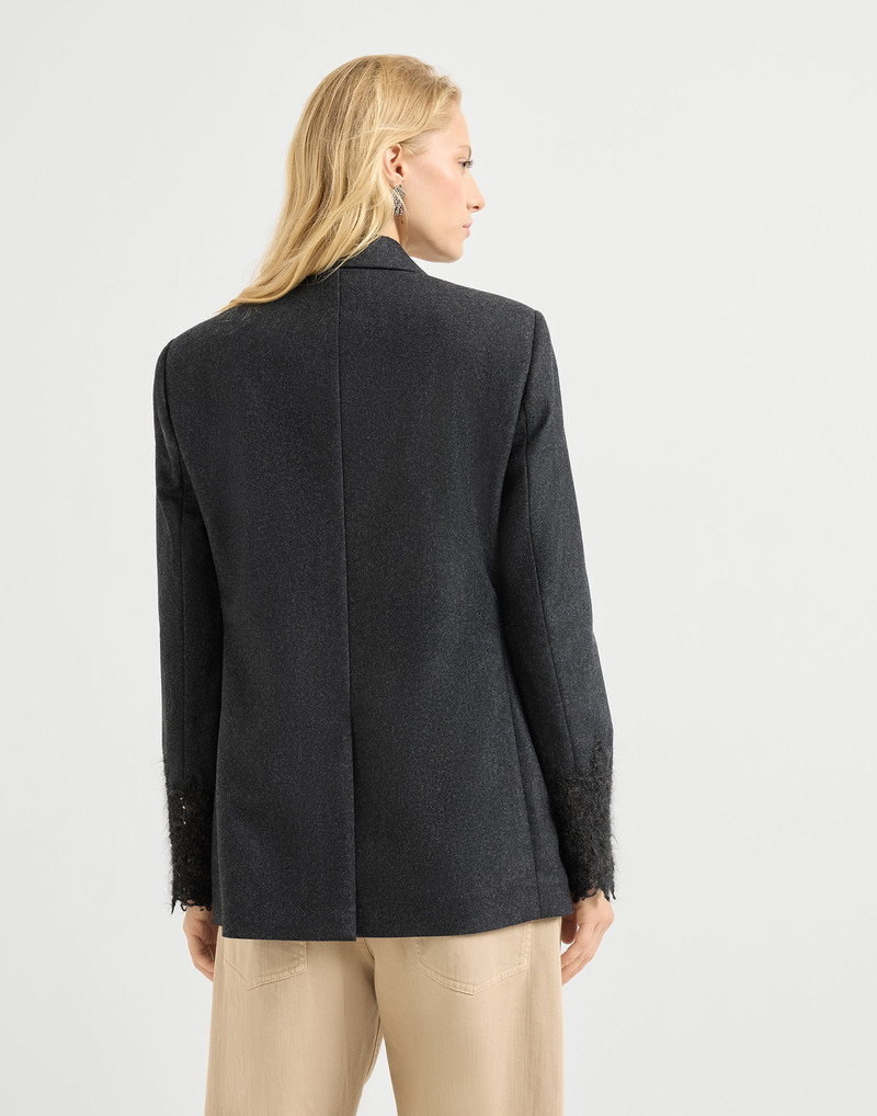 Brunello Cucinelli Virgin wool flannel blazer with wispy lace cuffs outlook