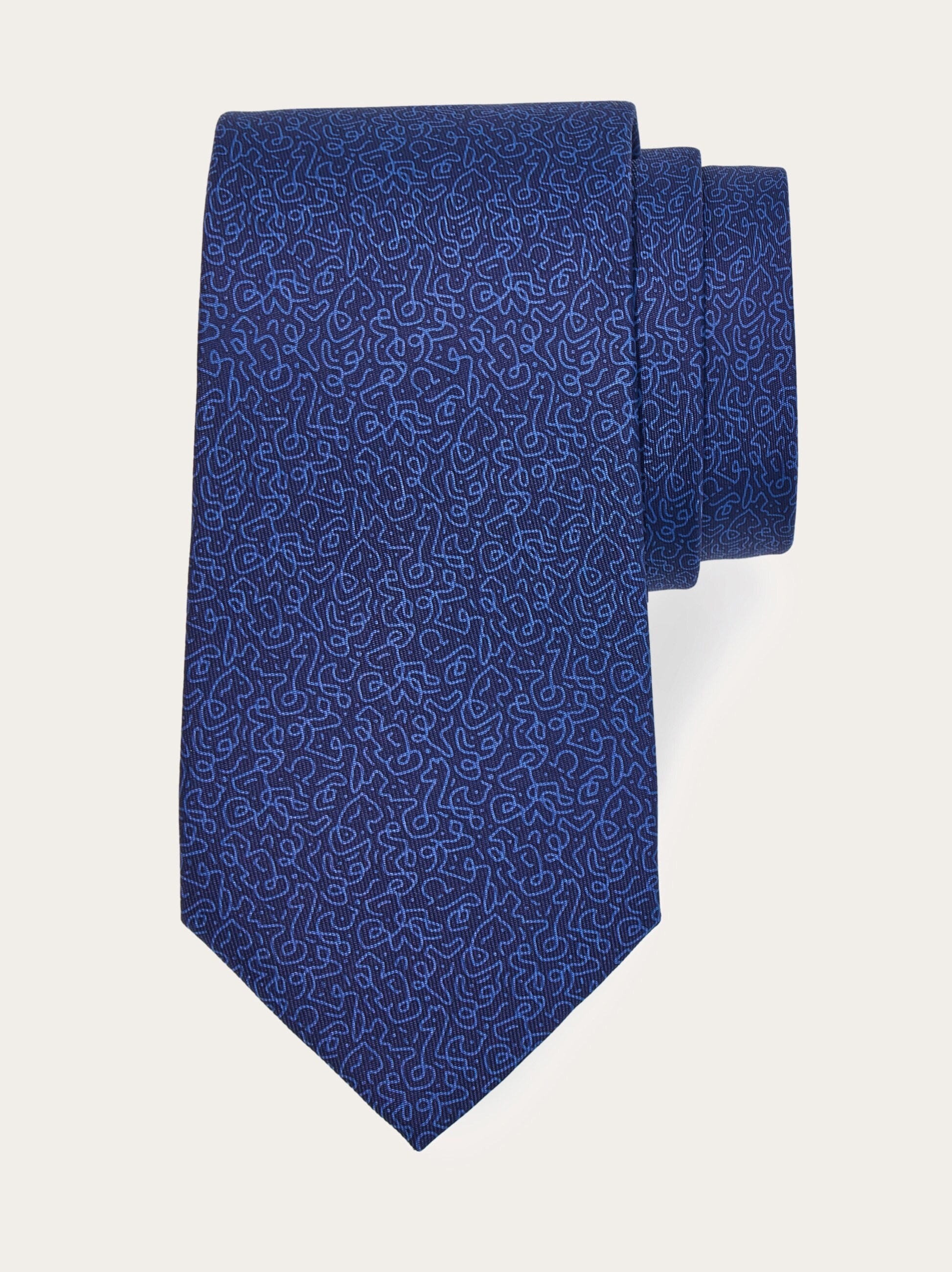 Embroidered print silk tie - 1