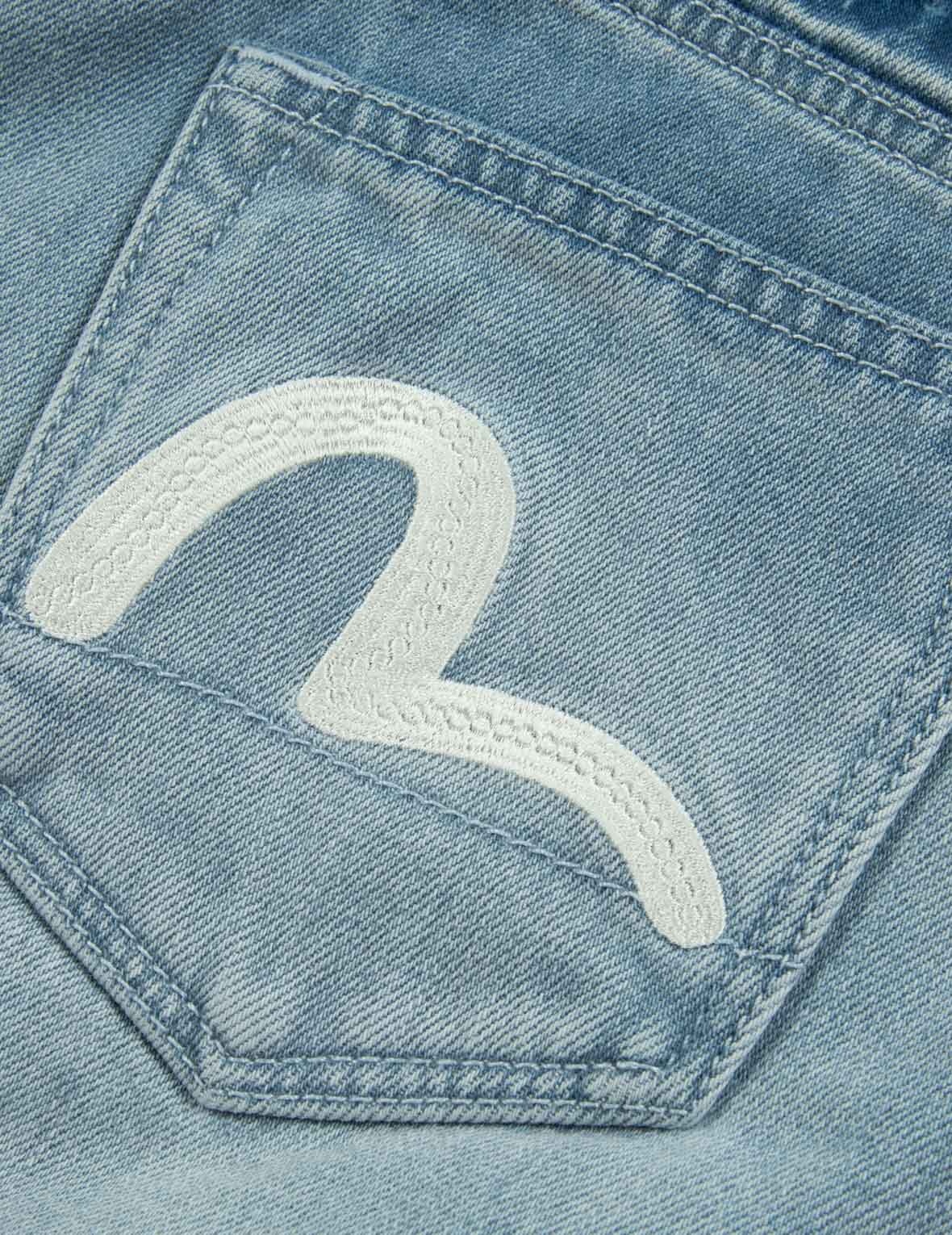 SEAGULL AND LOGO EMBROIDERY RECONSTRUCTED DENIM SHORTS - 9