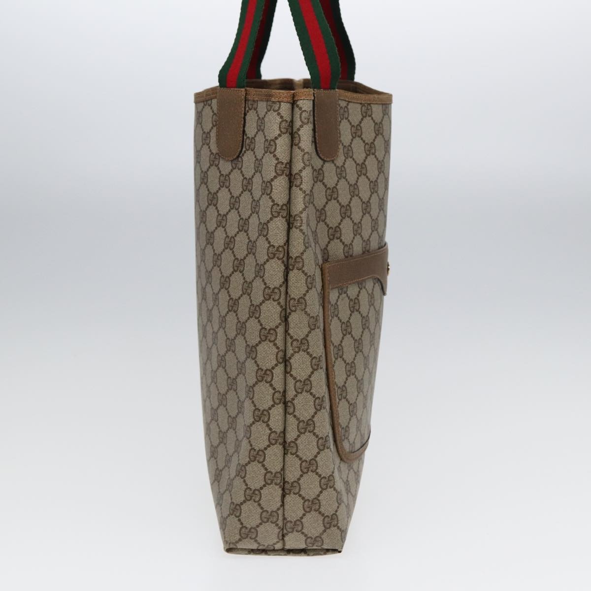 GUCCI GG Canvas Web Sherry Line Tote Bag Pvc Leather Beige Green Red - 3